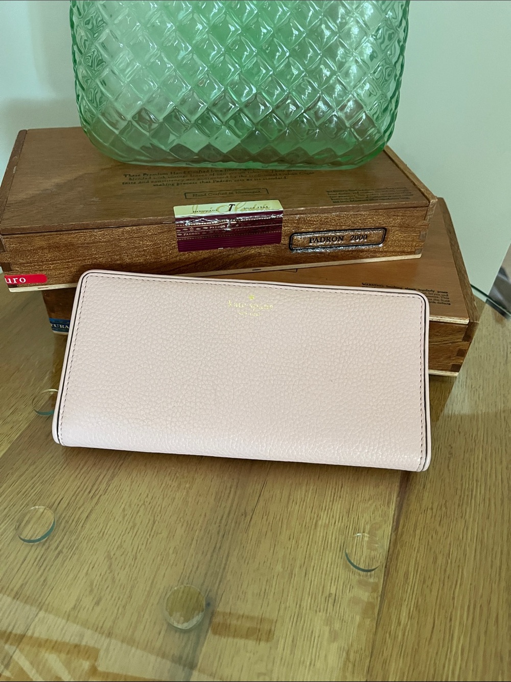 kate spade pale pink pebbled leather continental wallet